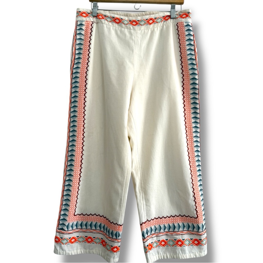 Anthropologie Cream and Orange Embroidered Pants - Picture 2 of 10